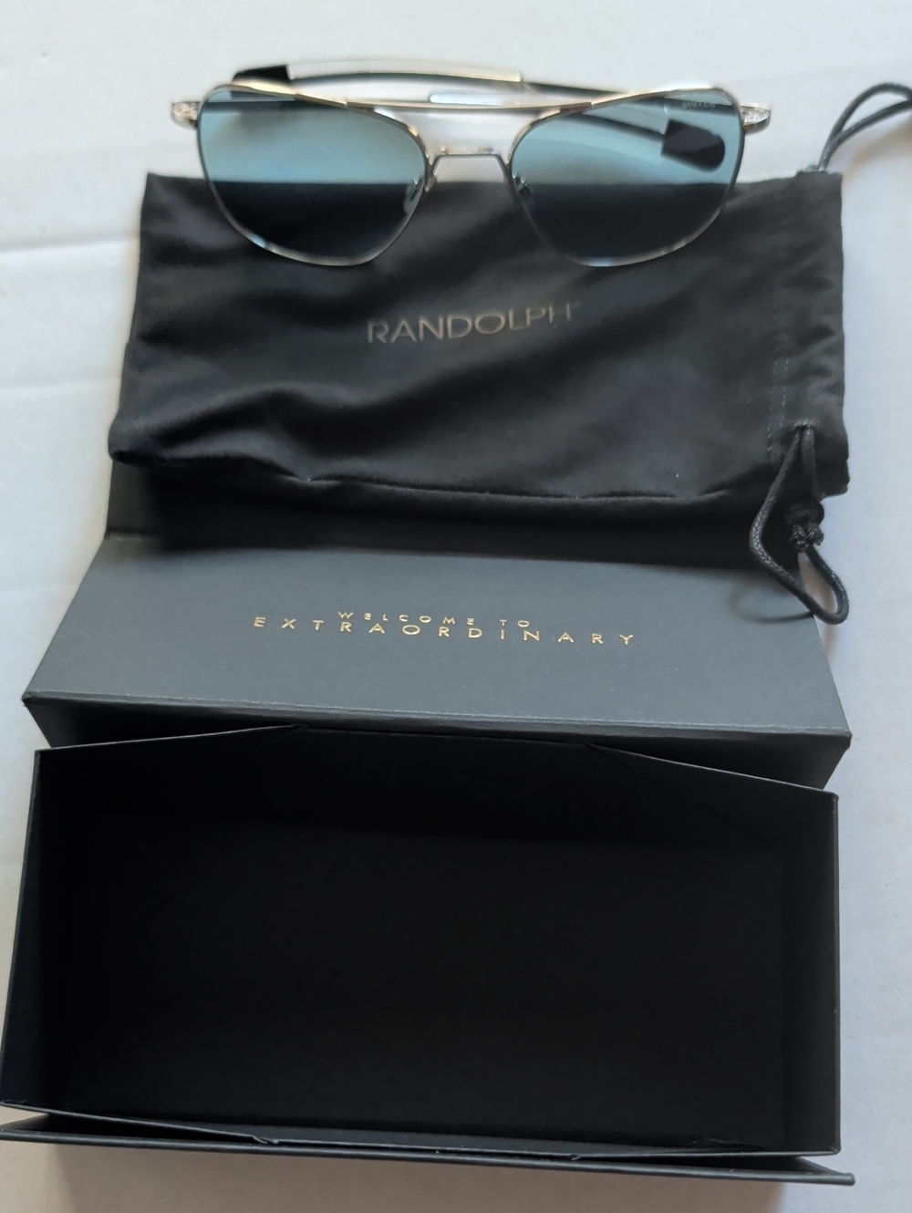 Randolph Engineering Silver Frame Sunglasses with Blue Gradient Lenses
